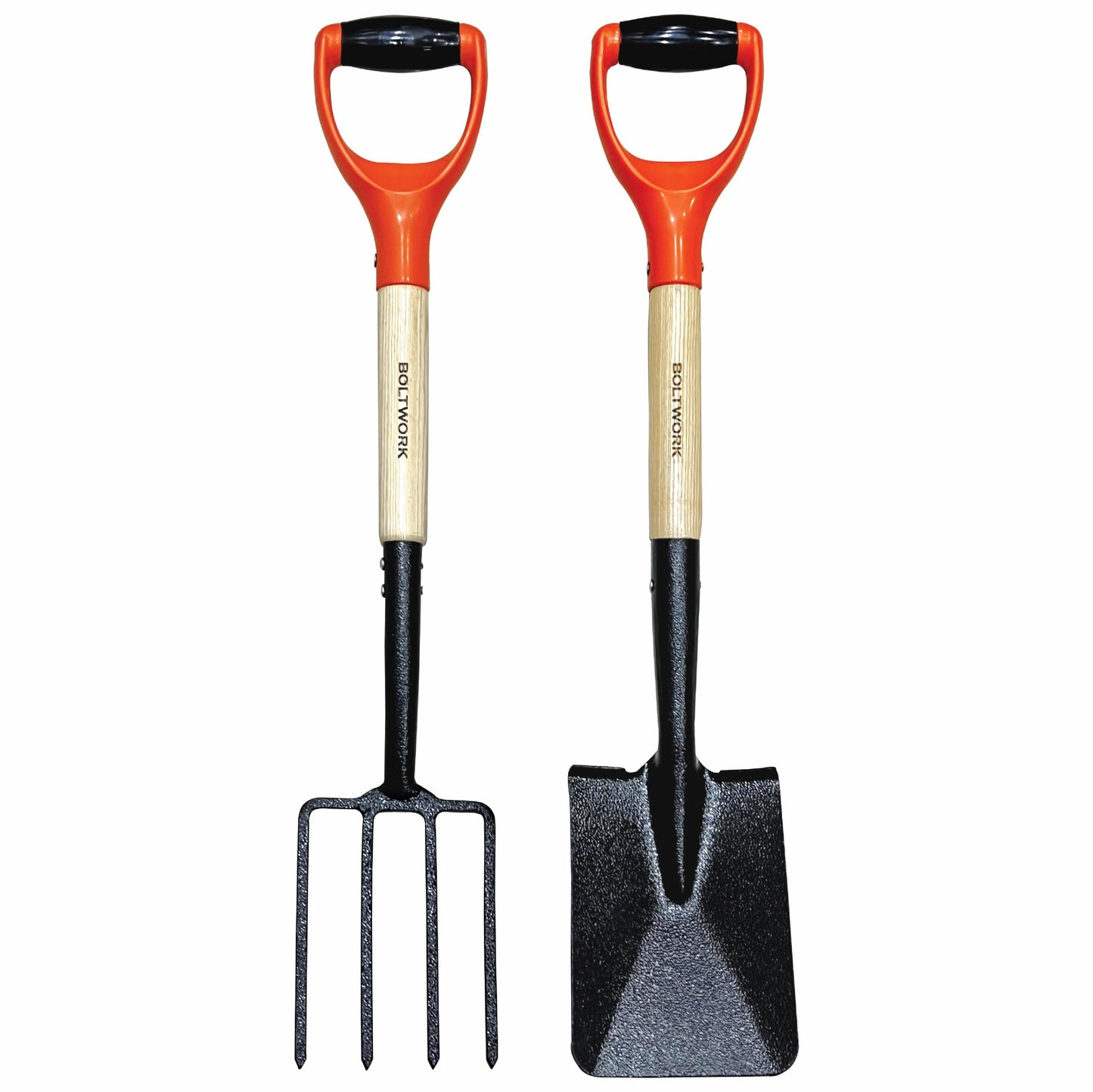 BOLTWORK Shovel & Garden Fork Set Micro 76cm Long For Digging Soil Hardened Fork Heads Blades Wooden Shaft PVC Handle 1% Of Sale Value Will Be Donated To Children’s Hospital