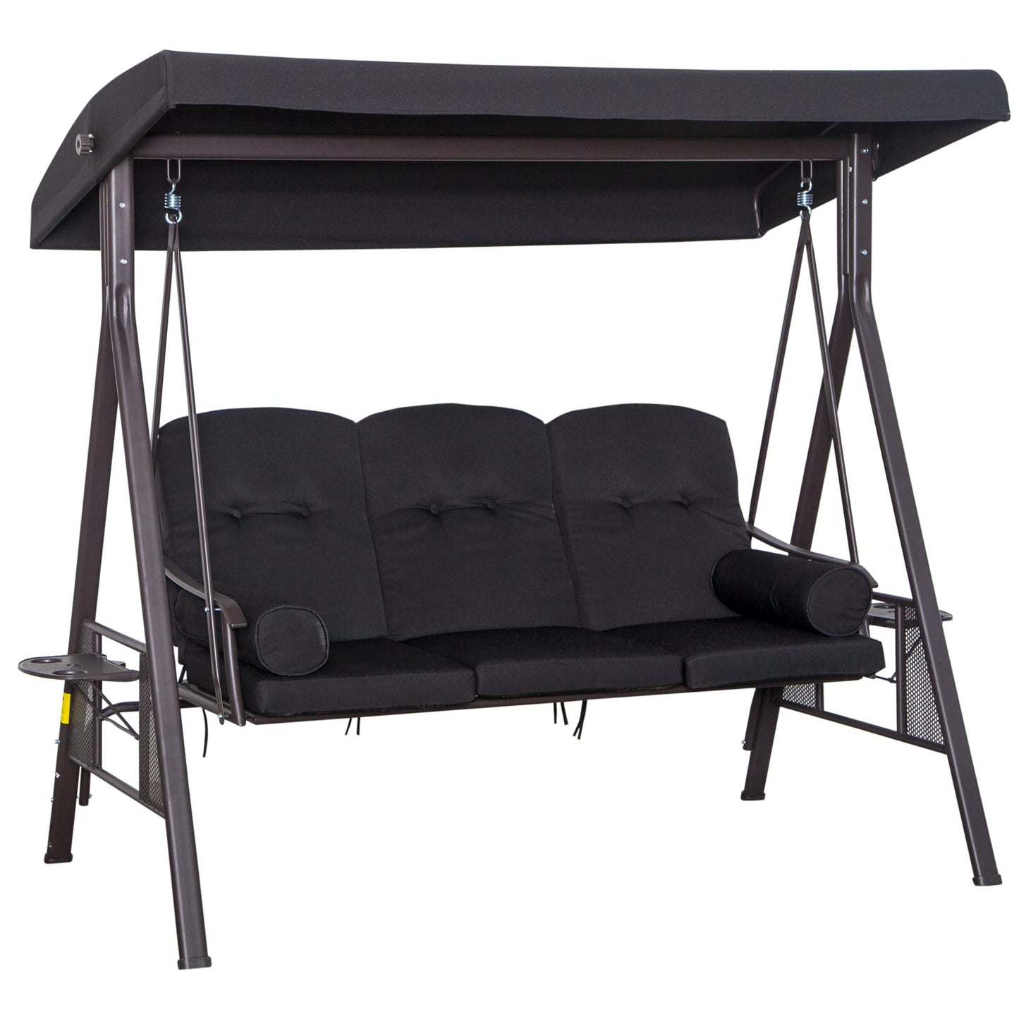Outsunny 3 Seater Canopy Swing Chair, Outdoor Garden Swing Seat w/Top Roof and Cushions, Black