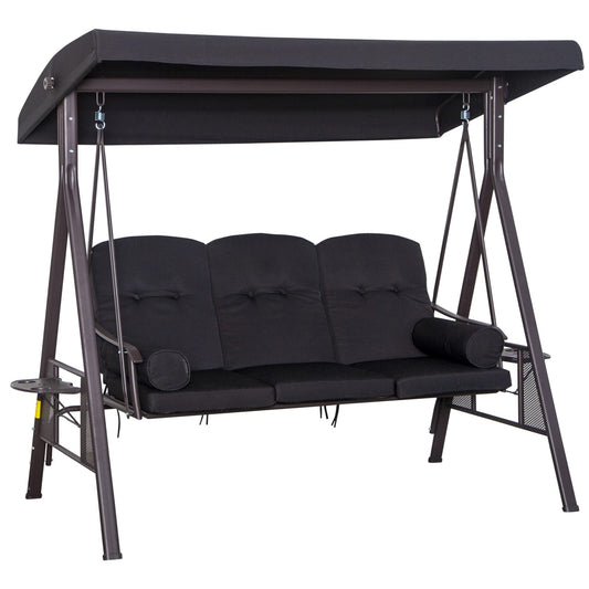 Outsunny 3 Seater Canopy Swing Chair, Outdoor Garden Swing Seat w/Top Roof and Cushions, Black