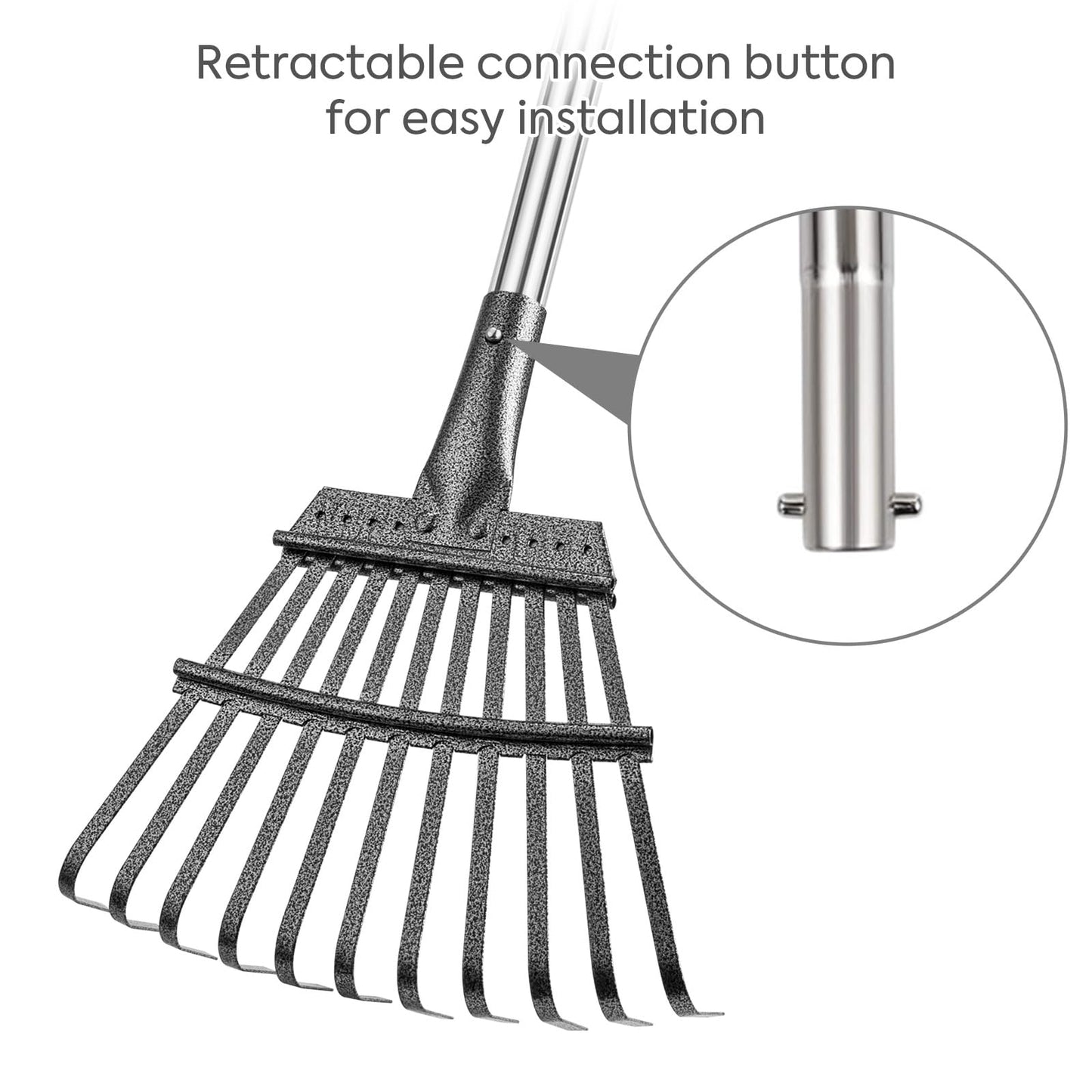 Garden Rake -Small Leaves Rakes for Gardening - 11 Metal Tines/ 9" Wide/ 32.6"-55.9" Long Handle Leaf Rakes for Lawns Heavy Duty for Yard Shrub etc with Garden Digging Gloves