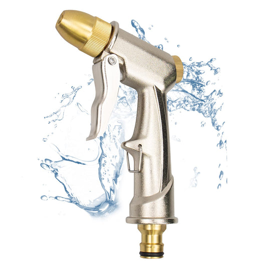 Garden Hose Spray Gun with Full Brass Nozzle 100% Heavy Duty Metal Water Gun Sprinkler High Pressure Water Hose Pipe Spray Gunzinc Metal Hand Watering Sprayer for Plants Watering, Car & Pet Washing