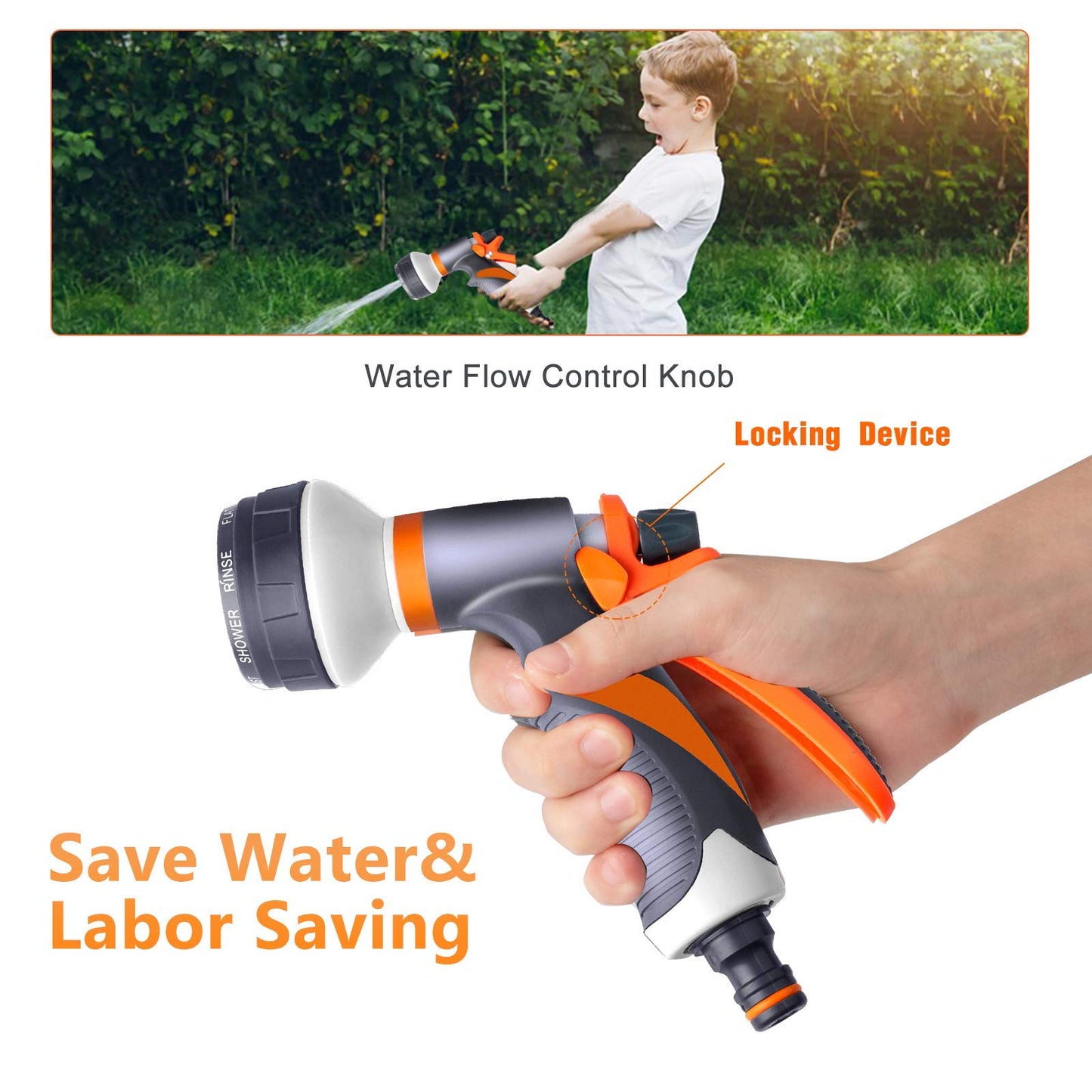 Garden Hose Pipe Spray Gun Set,8 Adjustable Patterns,High Pressure Spray Nozzle,Perfect for Watering Plants Or Lawns,Shower Pets,Car Washing,Cleaning Windows-Hose Attachments Include Hose Connectors