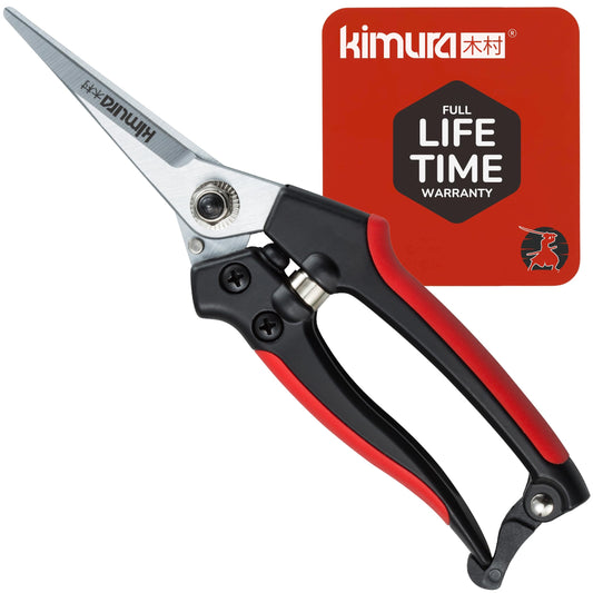 Kimura® 8" Pro Pruning Scissors, Premium Japanese SK5 Hi-Carbon Steel Blades, Non-Slip Vinyl Coated Handles, Lightweight & Ergonomic, Multi-Tasking Pruning Shears, Garden Snips, Precision Clippers