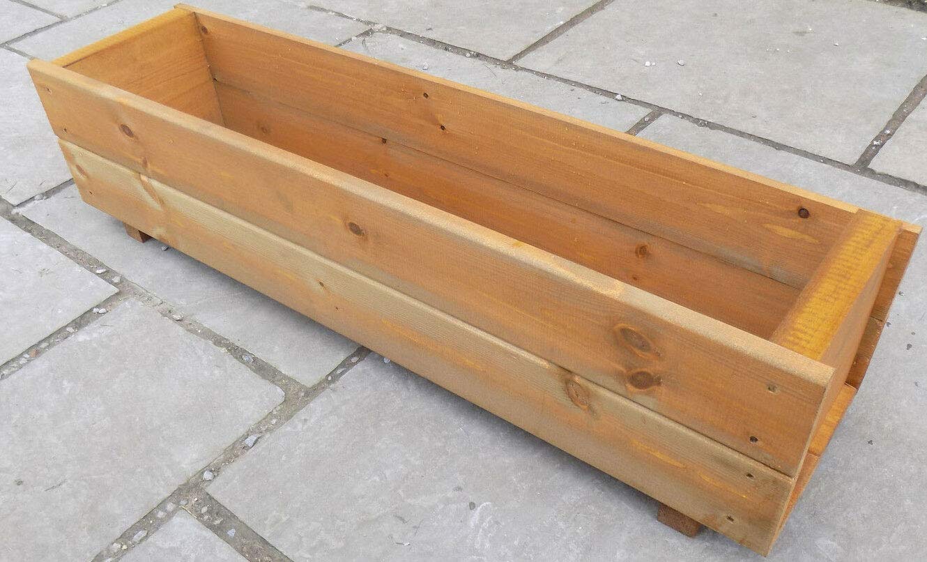 Set of 2 x 90cm Wooden Trough Planters - Wood Plant Trough Container Box
