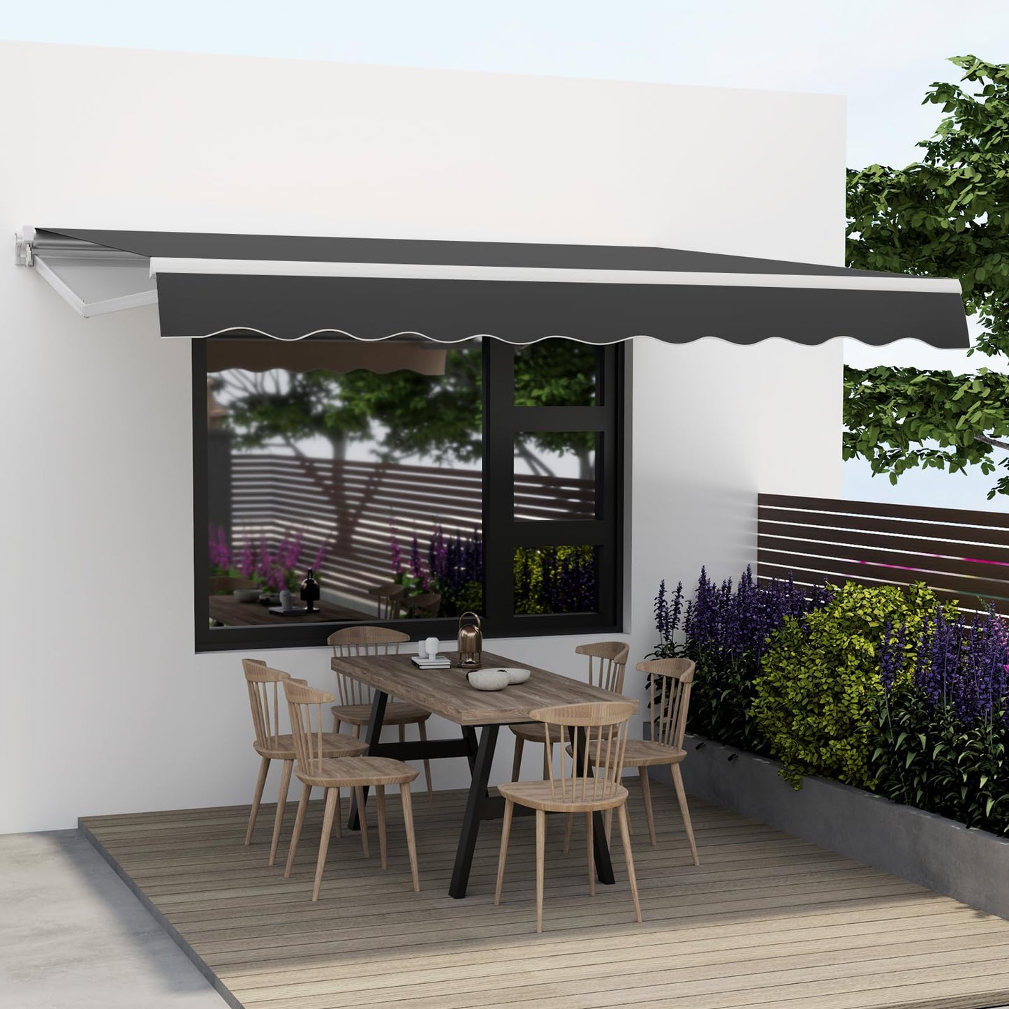 COSTWAY 3 x 2.5m/3 x 3.6m Retractable Manual Awning, Anti-UV and Waterproof Garden Patio Canopy with Hand Crank, Aluminum Sun Shade Shelter for Balcony Yard(3m x 3.6m, Grey)