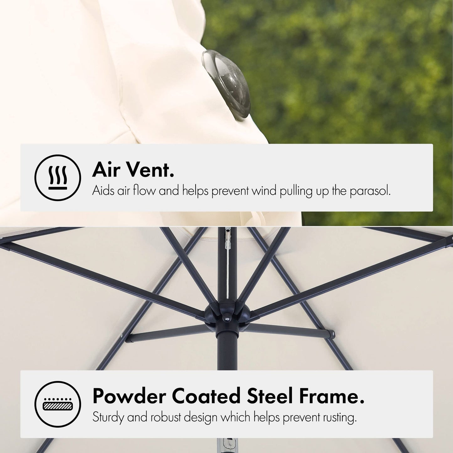 VonHaus Parasol 2.7M – Parasol Umbrella for Outdoor, Garden, Patio – Sun Shade Canopy with Hand Crank, Tilt Function, UV30- Protection, Air Vent, Powder Coated Steel Frame