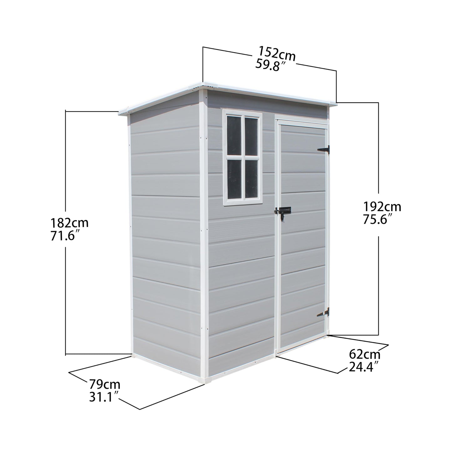 Panana Plastic Garden Storage Outdoo Shed House, Grey, 5X2.6FT