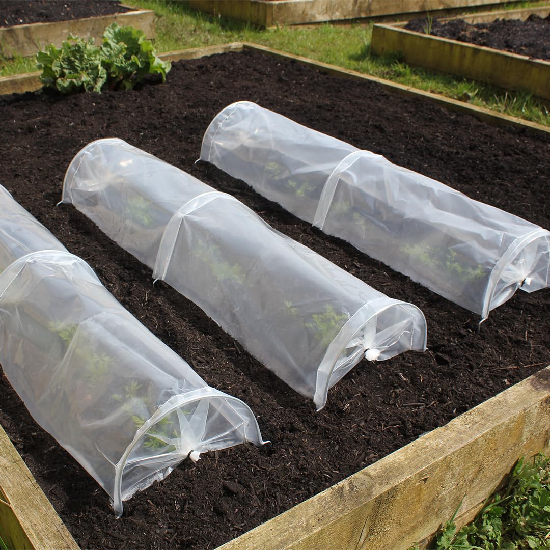Haxnicks 3 x Easy Seedling Tunnels | Mini Ready To Use Fold Out Design Poly Garden Tunnels | Warms Soil Prior To Planting | Protect Tender Plants | L80 cm x W18 cm x H12 cm Etun140101
