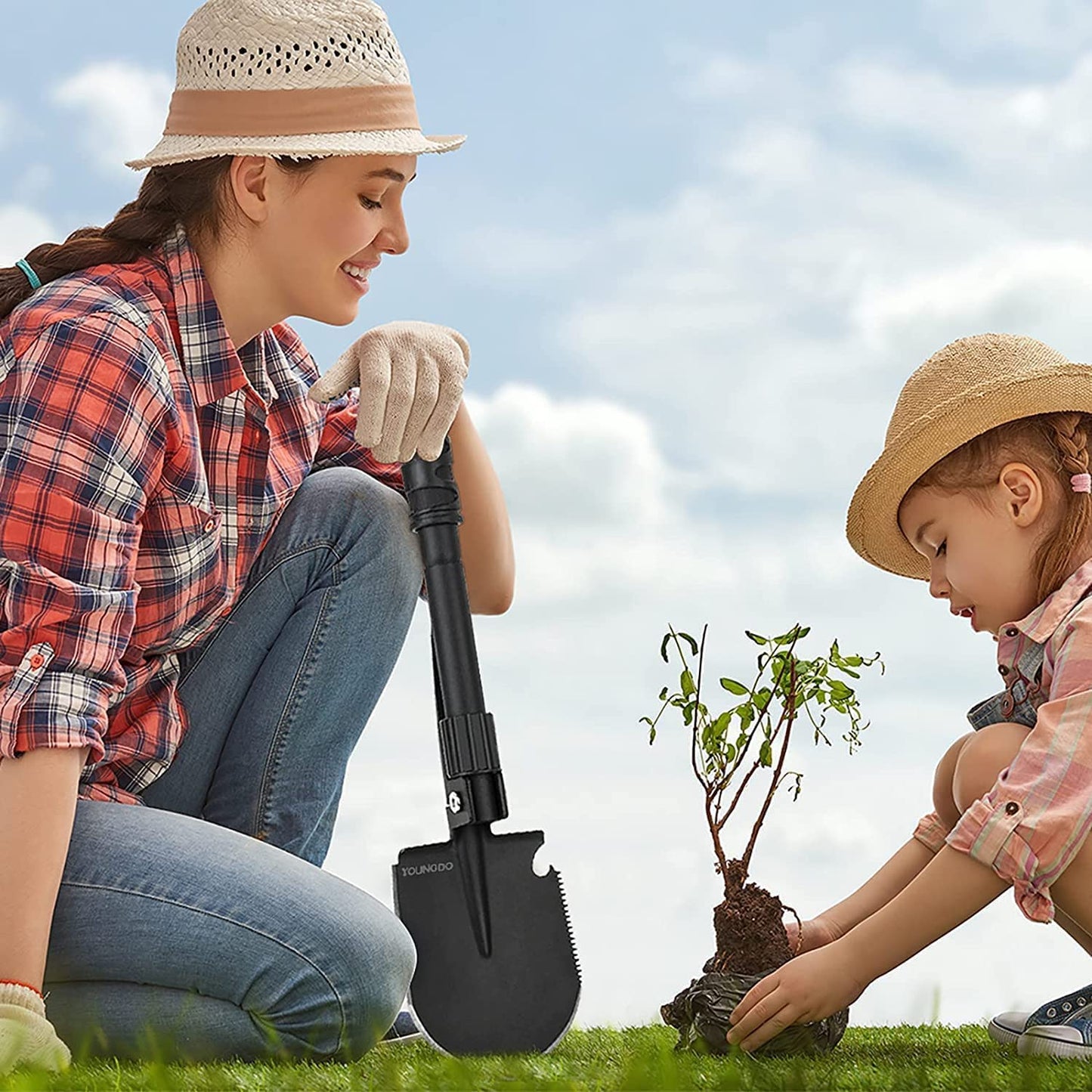 Camping Shovel, YOUNGDO Military Folding Survival Equipment, Entrenching Tool Portable for Detecting, Car Emergency, Backpacking, Outdoor, Hiking, Gardening and Trenching