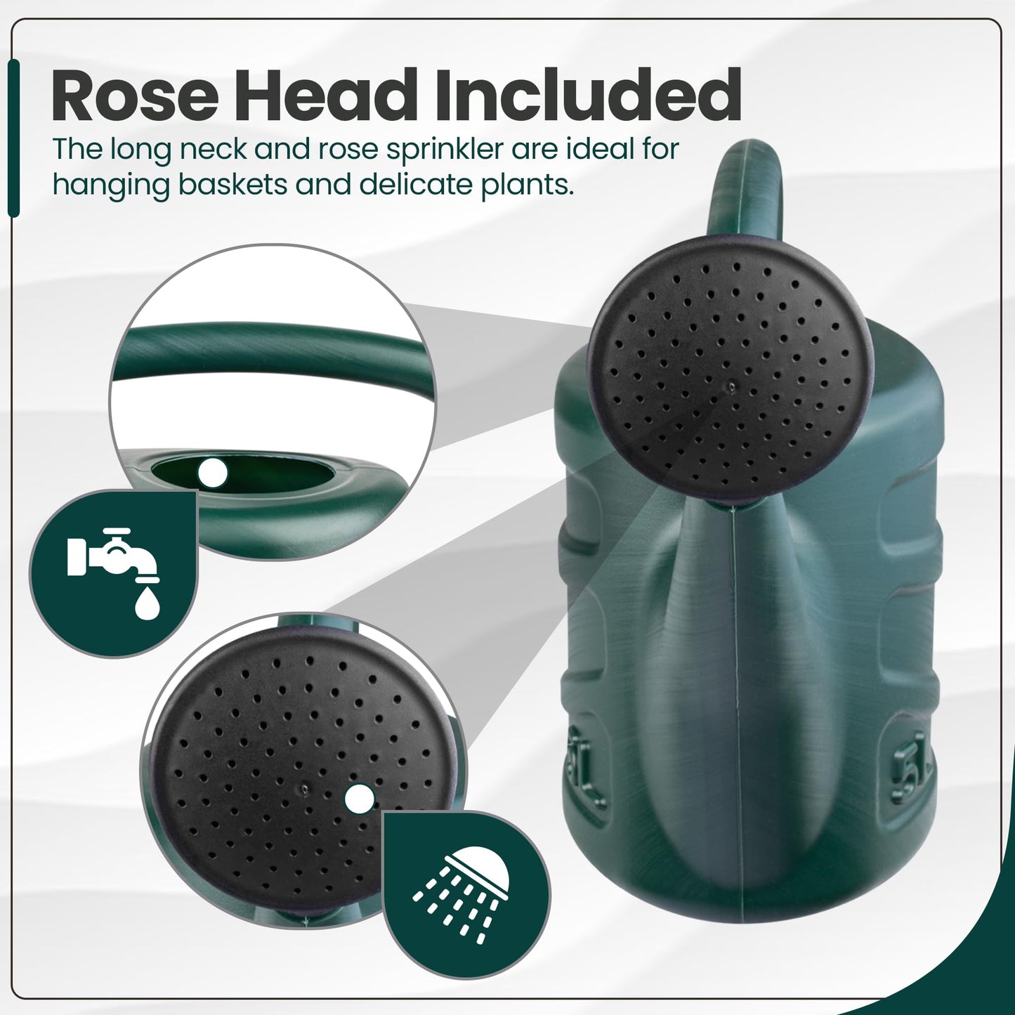 Hardys 10L Green Rose Watering Can - Outdoor & Indoor Watering Can with Detachable Sprinkler Rose Head, Long Spout Water Can for Houseplant & Garden Plants