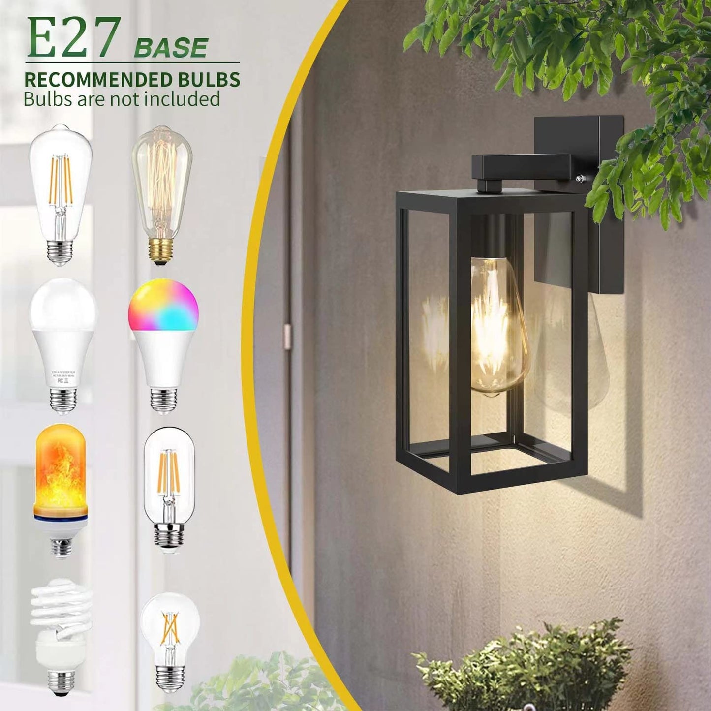 Aranzyec Outdoor Wall Lights Mains Powered, Max 60W E27 Aluminum Outside Wall Lamp, Black Wall Sconce, IP54 Waterproof, Garden Lights for Front Door, Patio, Terrace, Hallway, Garage, Porch