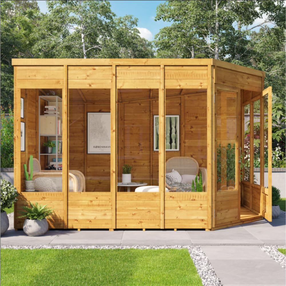 BillyOh Corner Summerhouse 11 x 7 Log Cabin Garden Storage Shed Summer House Renna Wooden Summerhouses (Doors on Right)