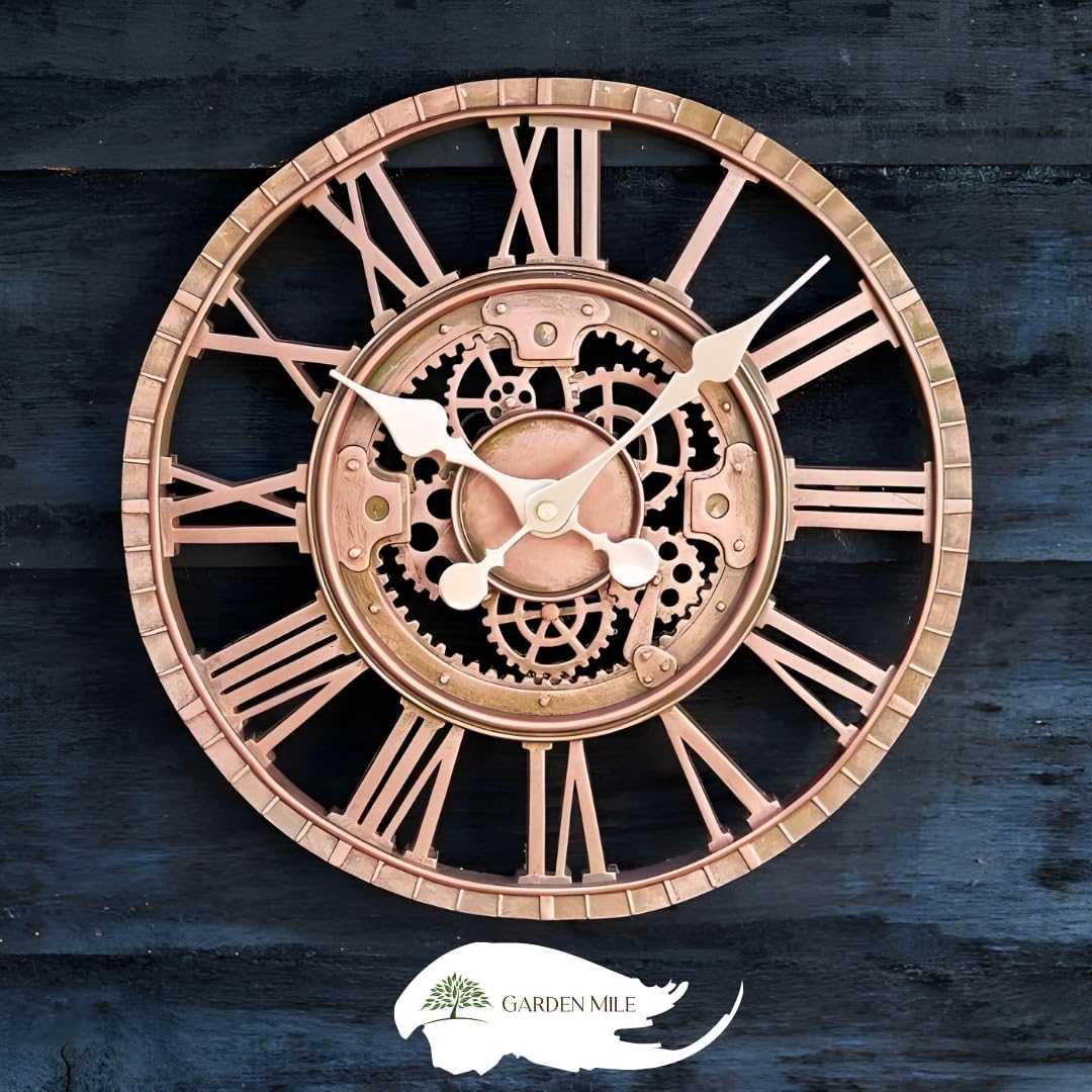 Homezone Large Bronze 30cm Open Faced Skeleton Mechanical garden clock Battery Power Operated Quartz Waterproof Weatherproof Garden Clock - Indoor or Outdoor home Kitchen Living Room Decor Clocks