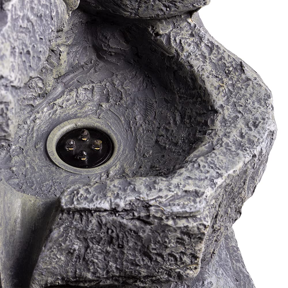 Rock Stone Cascade Water Feature with White LED Lights (70cm Tall) | 5 Tier Cascading Water Feature, Self Contained, Outdoor - 42 x 38 x 70cm