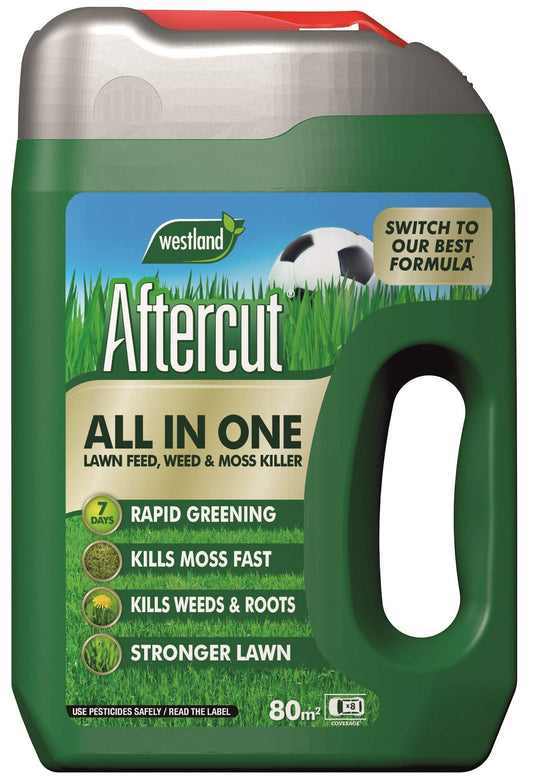 Aftercut 20400459 All In One Lawn Feed, Weed and Moss Killer Even-Flo Spreader, 80 m2, 2.56 kg, Natural