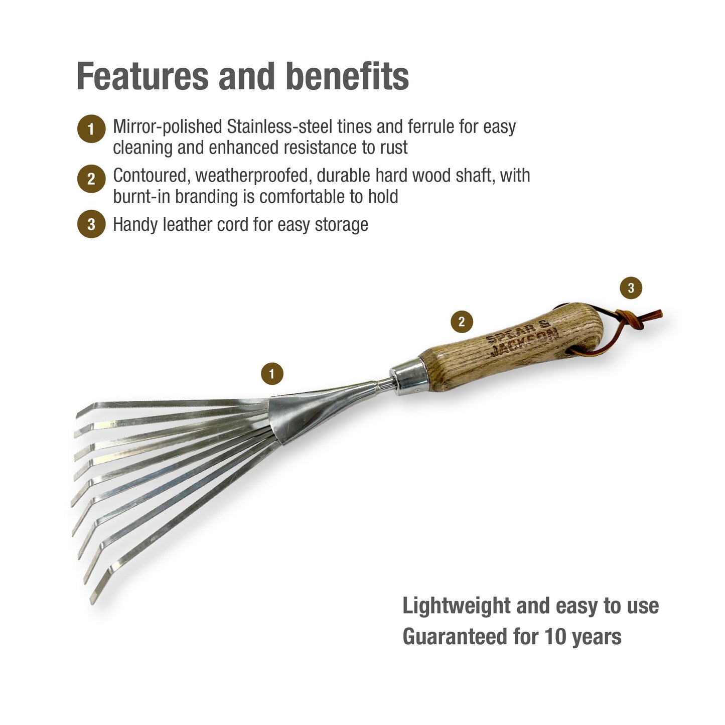 Spear & Jackson 5200BR Traditional Stainless Mini Border Rake, Brown