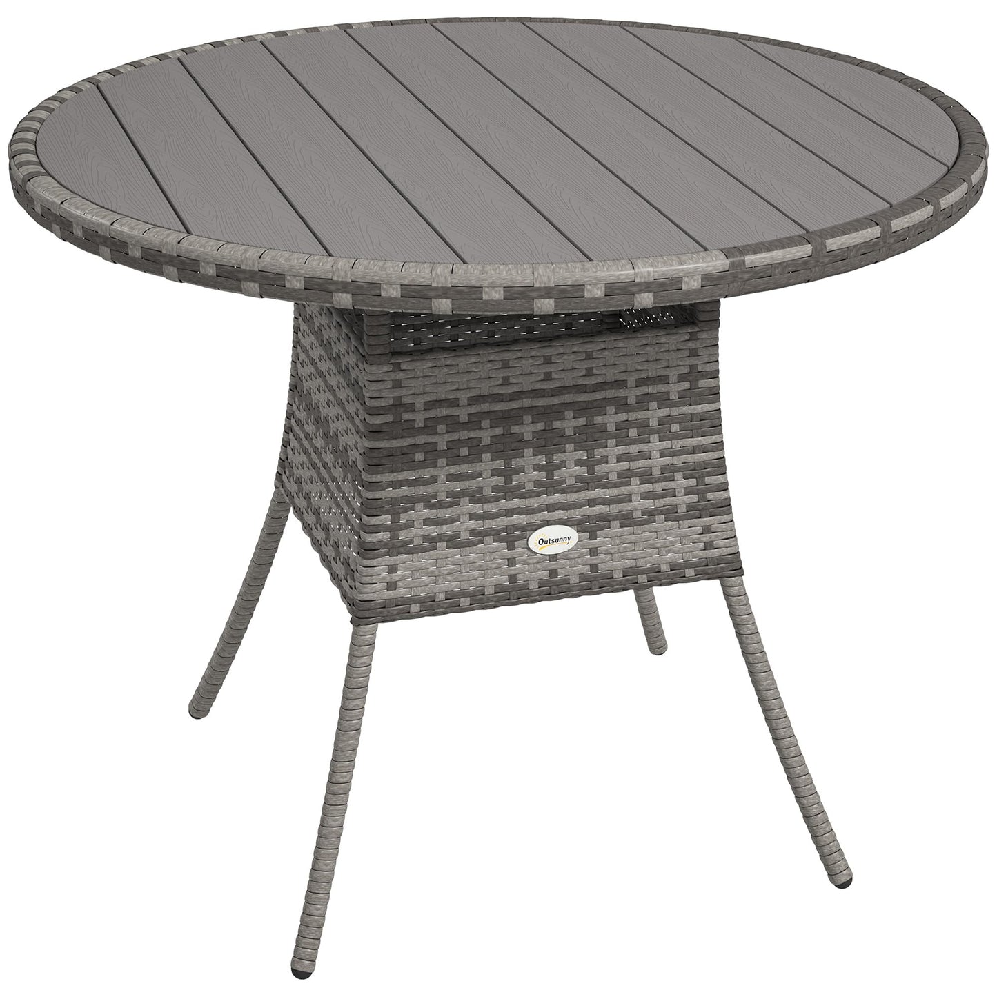 Outsunny 90cm PE Rattan Outdoor Dining Table, Patio Table with Wood-plastic Composite Top for Balcony, Garden, Grey
