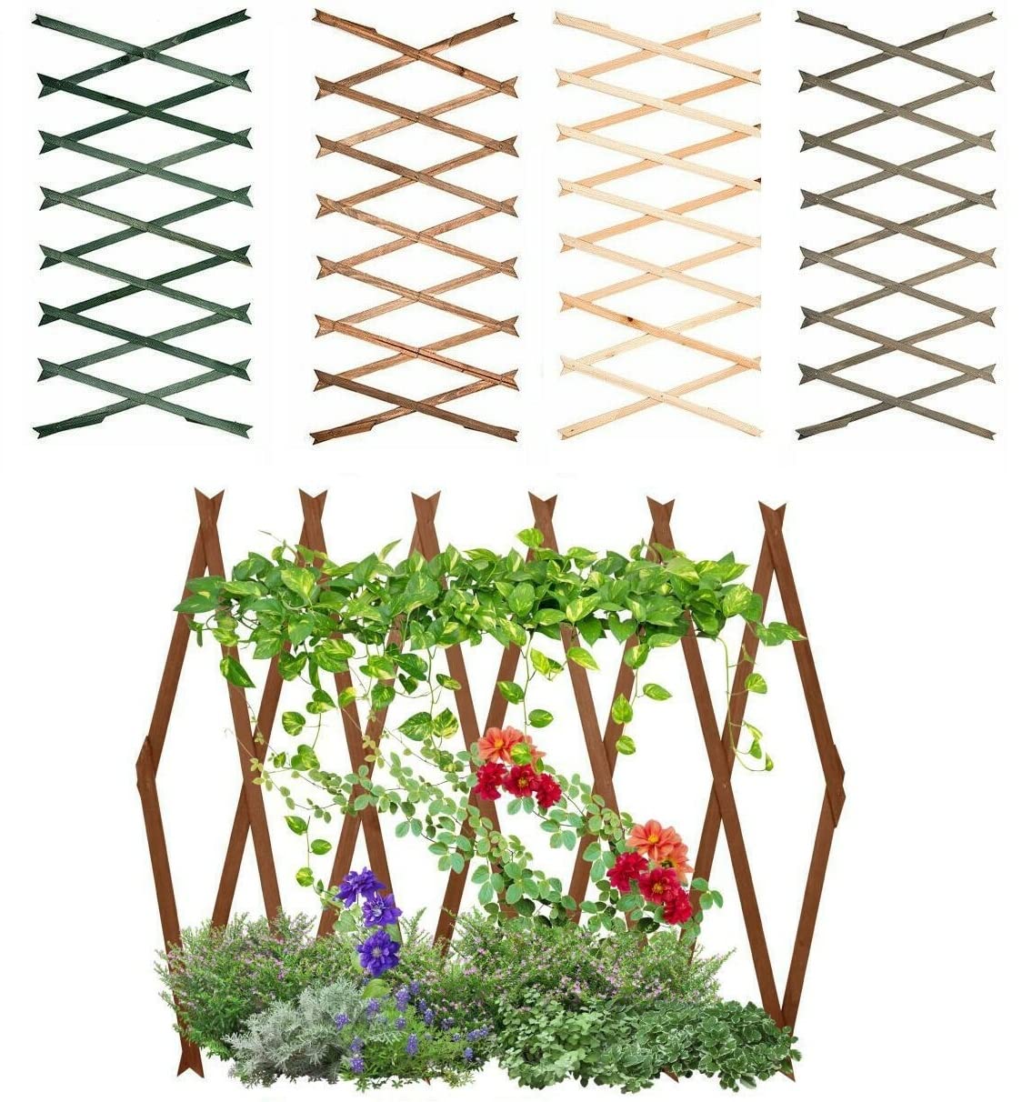 Expanding 6ft Wooden Trellis Climbing Plants Fence Panel Screening Lattice UK (Dark Grey 180 x 90cm)