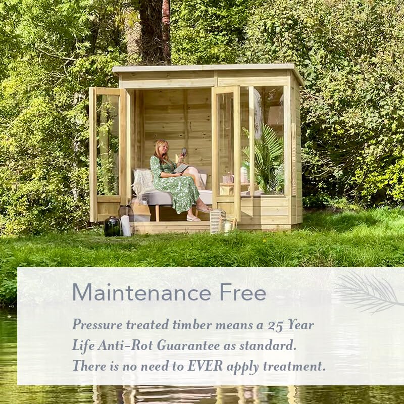 Forest Garden Beckwood Summerhouse Log Cabin 7'5' (2.26m x 1.7m) Pent Double Door Summer House Wooden Garden Room