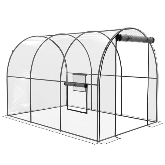 Outsunny 3 x 2 x 2m Polytunnel Greenhouse with Roll-up Door and Mesh Window, Walk-in Grow House Tent with Plastic Cover and Steel Frame, Clear