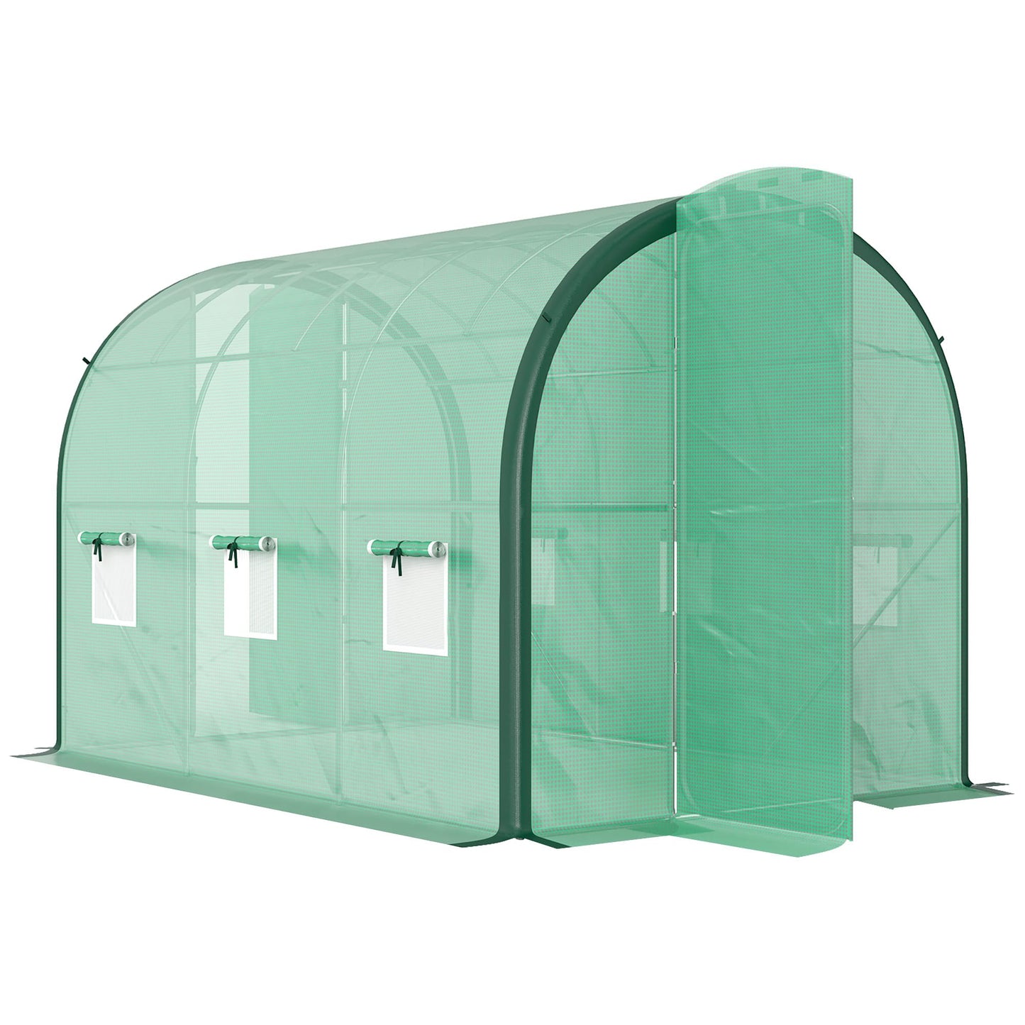 Outsunny 3 x 2(m) Walk-in Polytunnel Greenhouse with Upgraded Structure, 2 Hinged Doors, 6 Mesh Windows, Tunnel Warm House Tent with UV-resistant PE Cover, Green