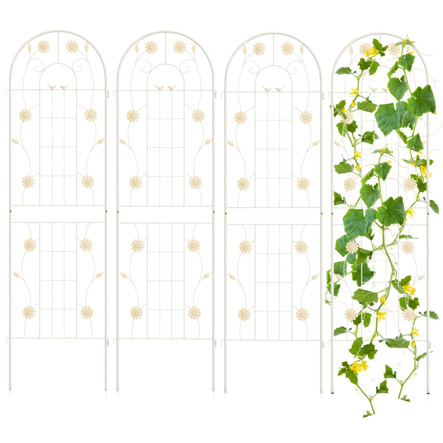 GiantexUK 180/220x50cm Garden Trellis, 2/4 Pack Tall Galvanized Metal Fence Climbing Plants Support Frame, Rustproof Lattice Grid Panels Barrier Edge Border for Roses Vegetables Vine (6FT, White, 2)