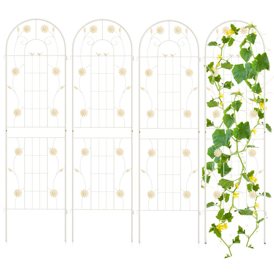GiantexUK 180/220x50cm Garden Trellis, 2/4 Pack Tall Galvanized Metal Fence Climbing Plants Support Frame, Rustproof Lattice Grid Panels Barrier Edge Border for Roses Vegetables Vine (6FT, White, 2)