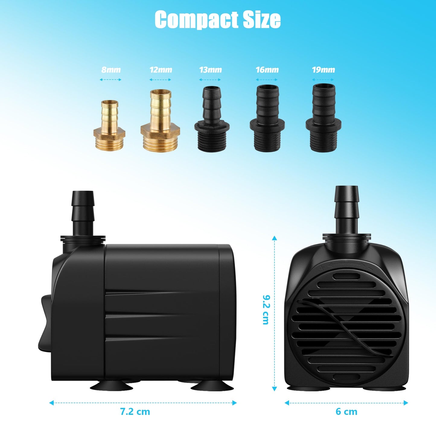 Lnicez Submersible Pump Max 2000L/H 25W, Dry Burning Protection, Ultra Quiet Design, 2.2 m High Lift, Fountain Pump for Hydroponics, Ponds, Aquariums,Garden & More PX-025 (No Light)