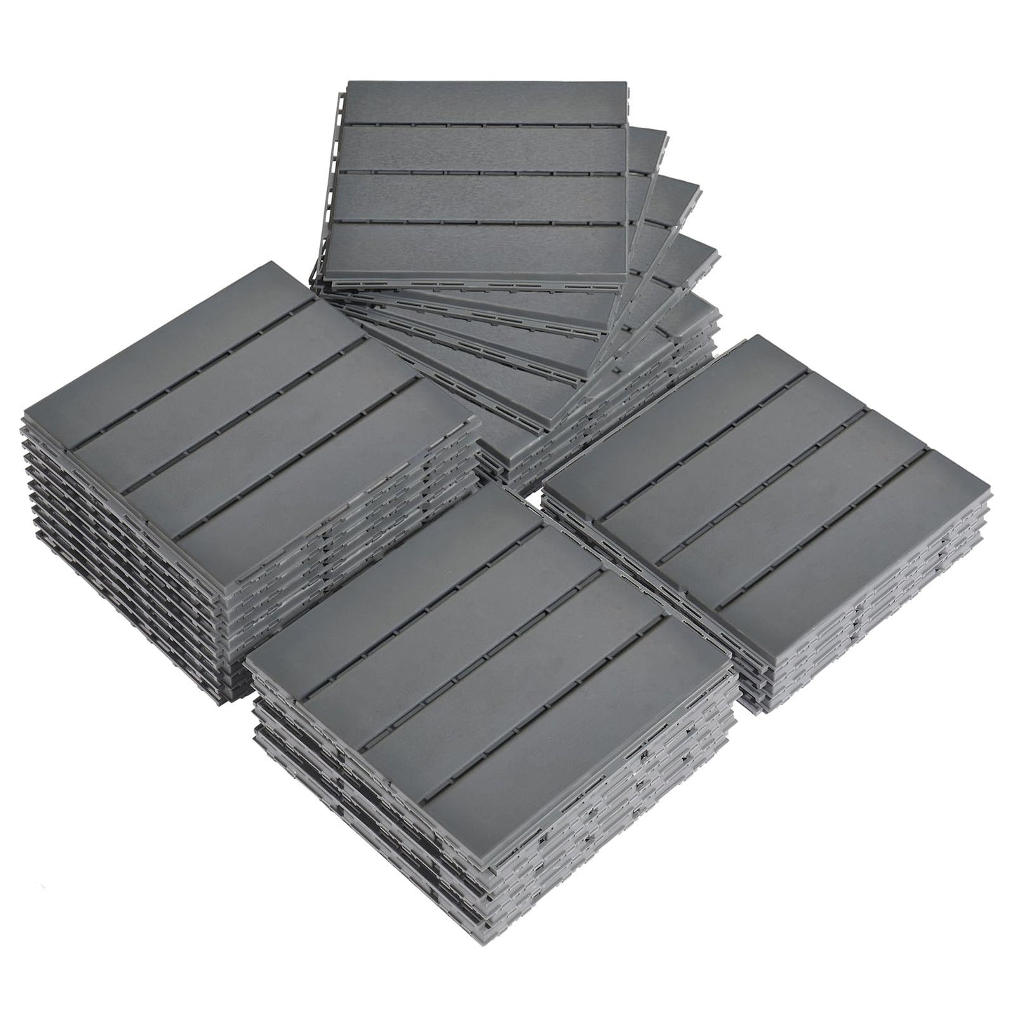 Bonnlo Composite Garden Decking Tiles, 27 Pcs Plastic Outdoor Flooring, 30x30cm Patio Paving Slabs Decking Squares Indoor & Outdoor Grey (Dark Grey)