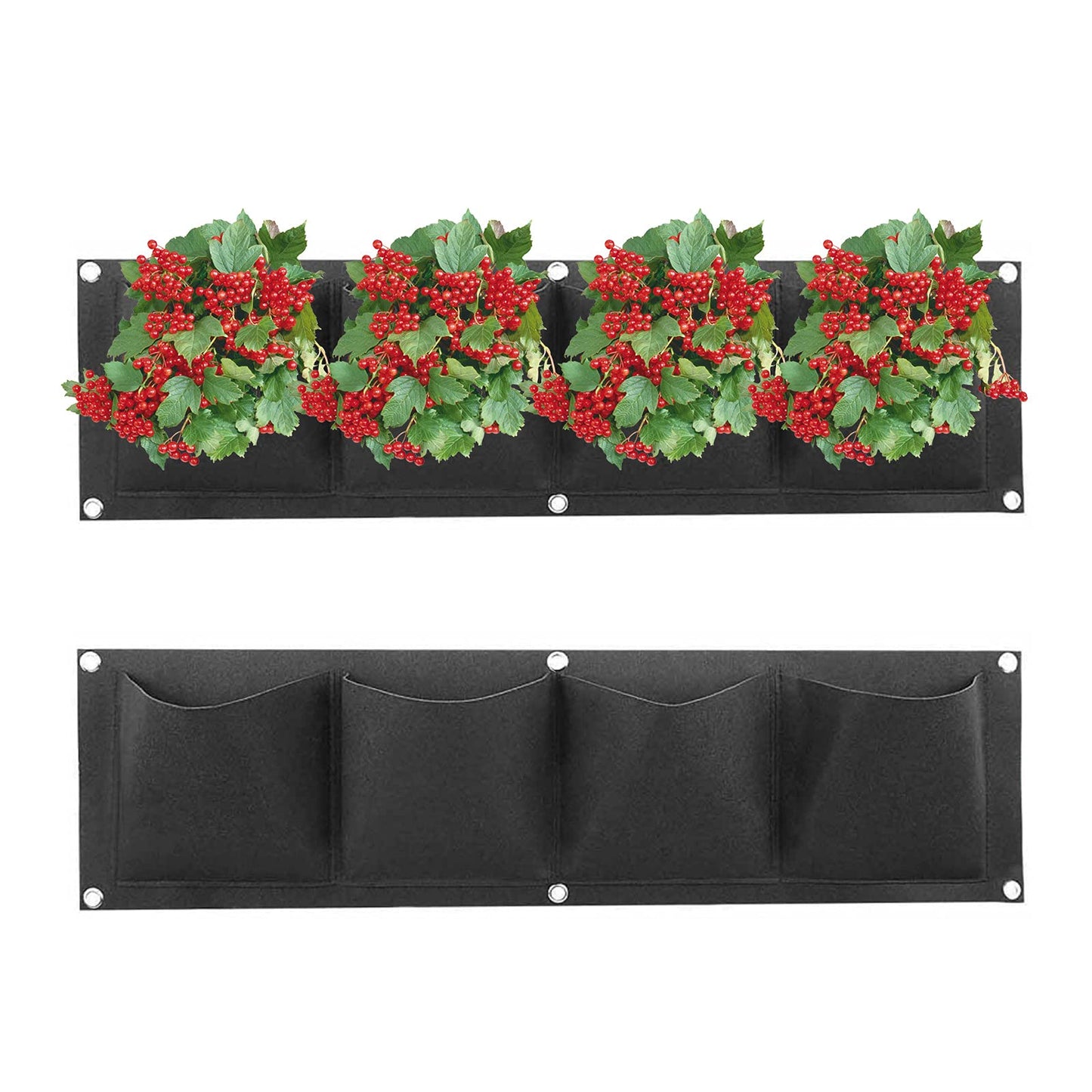 Ohiyoo Hanging Planter 2 Pack 4 Pocket Hanging Vertical Wall Planter Planting Grow Bags Gardening Vertical Greening Flower Container Storage Bags Planting Bag (Black)