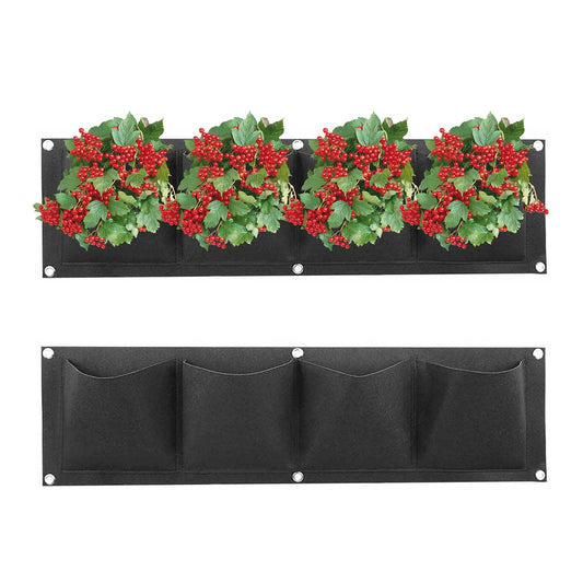 Ohiyoo Hanging Planter 2 Pack 4 Pocket Hanging Vertical Wall Planter Planting Grow Bags Gardening Vertical Greening Flower Container Storage Bags Planting Bag (Black)