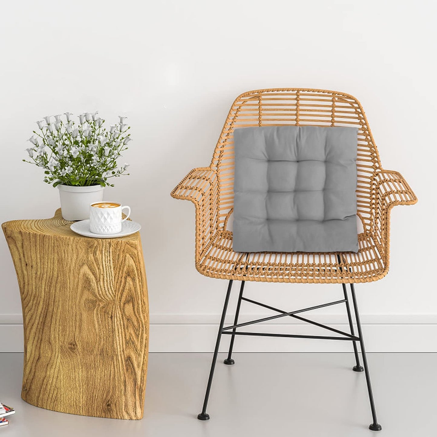 Holdfiturn 4Pcs Seat Pads for Dining Chair 40x40cm Garden Chair Cushions with Ties Comfortable Washable Square Seat Pad for Garden Kitchen Dining Outdoor Office Classroom Grey