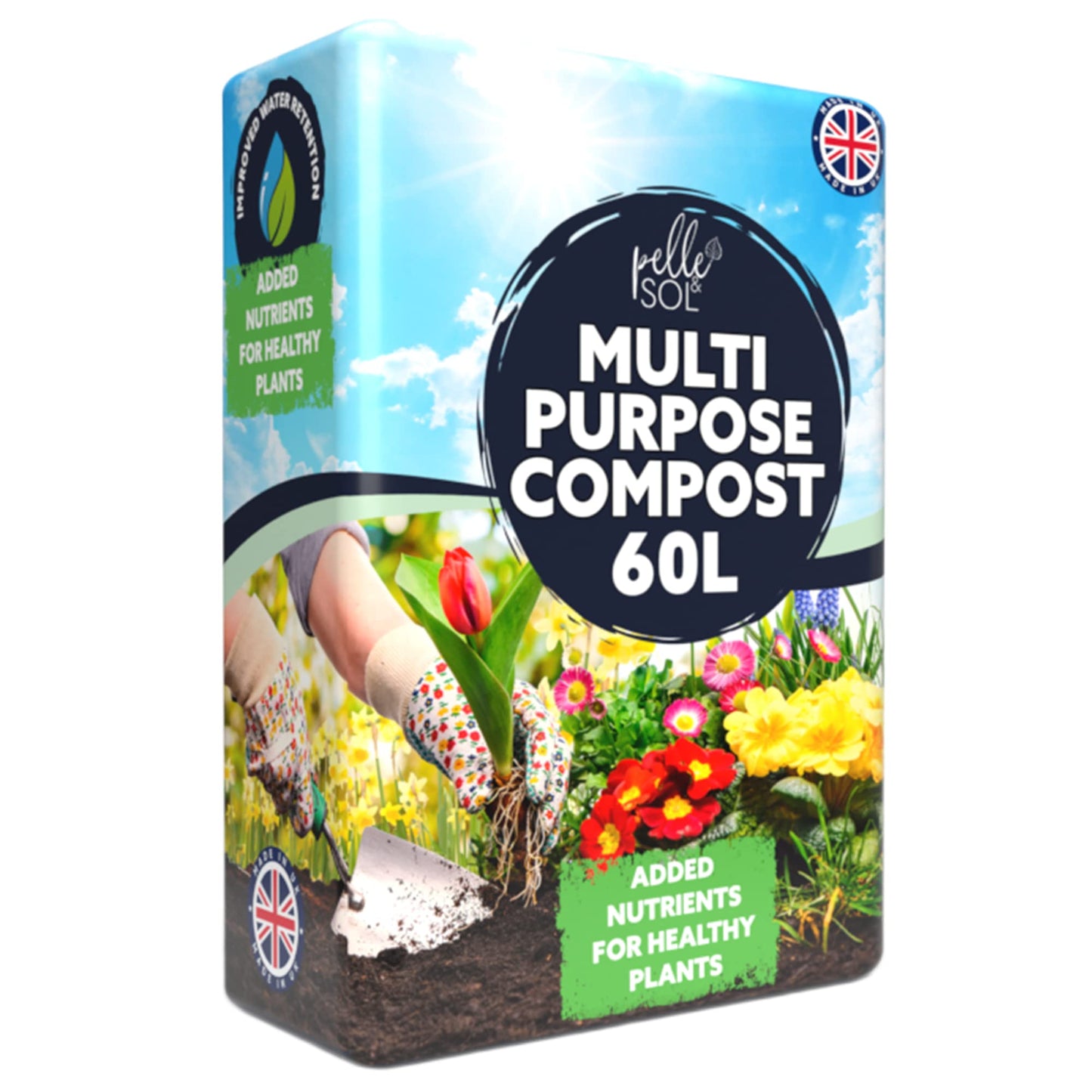 Pelle & Sol 60L Multi-Purpose Compost Soil - Potting Mix – Indoor Plant Soil - Use for Indoor Potting, Growing, Indoor Plants and General Planting Needs