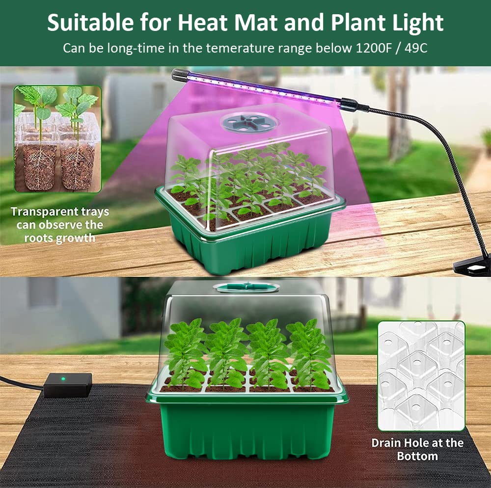 Verdenu Seed Trays, 6 PCS Propagator Kit with Heightened Lids, Seedling Starter Growing Trays with 6 Gardening Tools, and Adjustable Ventilation for Greenhouse Plant Germination