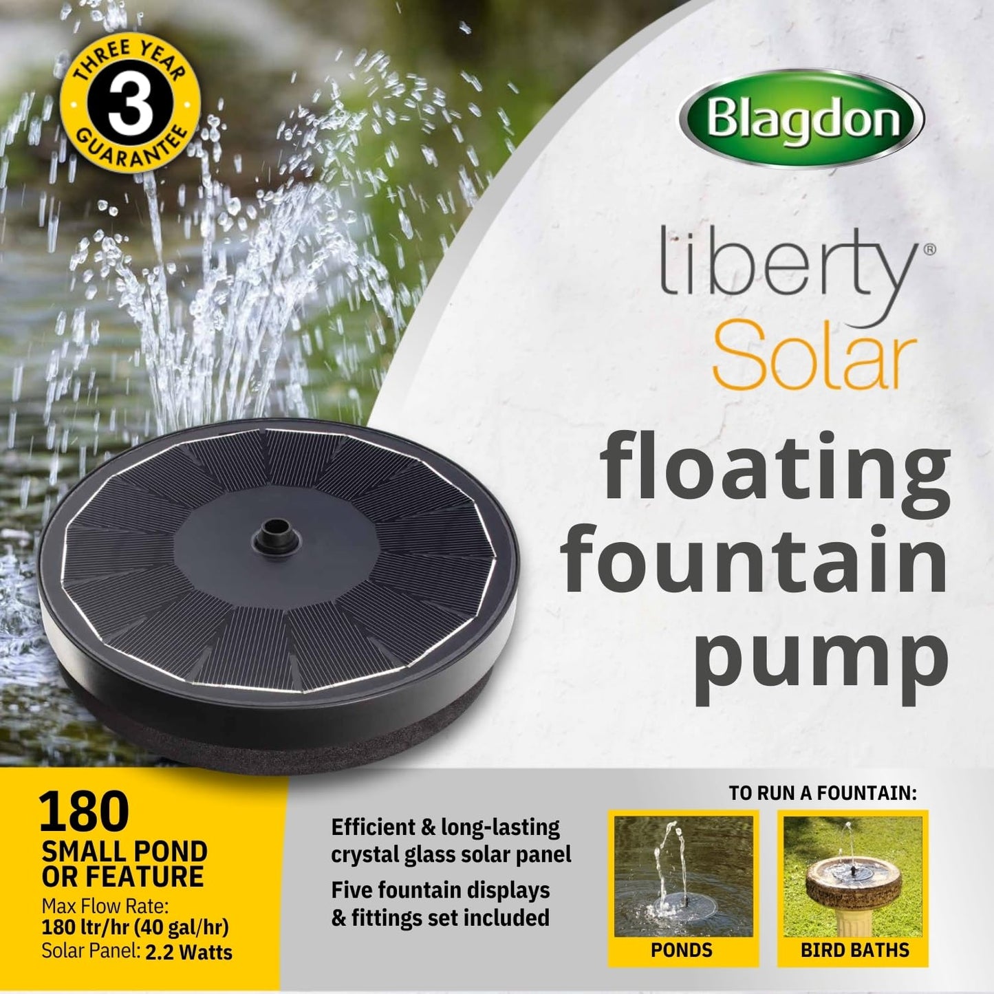Blagdon Liberty No Dig Nature Pool, Raised Pond for Garden or Patio, Click Fit Easy Construction, with Floating Solar Fountain Pump, Bird Landing Platform, Wildlife Access Ladder and Planting Pocket