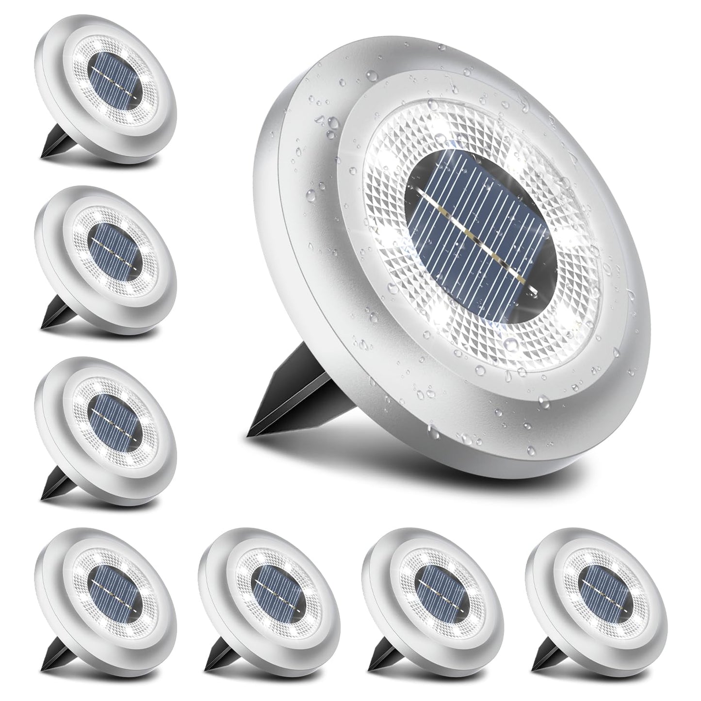 Solar Lights Outdoor Garden,600mAh Solar Ground Lights, 8 LED Solar Disk Lights for Garden Lawn Pathway Yard Landscape Walkway（8 Pack Bright White） ﻿