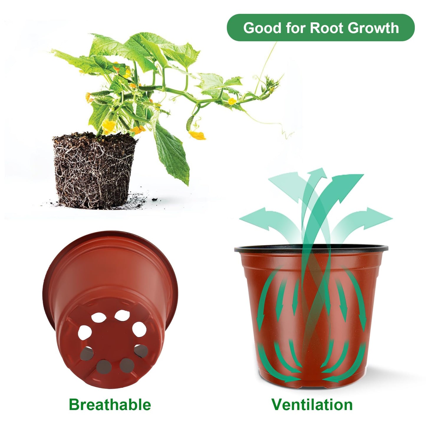 PEYOU 100Pcs Thickened Plant Pots 10cm Reusable Flower Pots Small Plant Pots Plastic Plant Pots Seedling Pots for Seeds, Seedlings, Flowers, Vegetable, Succulent, Herbs, Cuttings, Transplanting