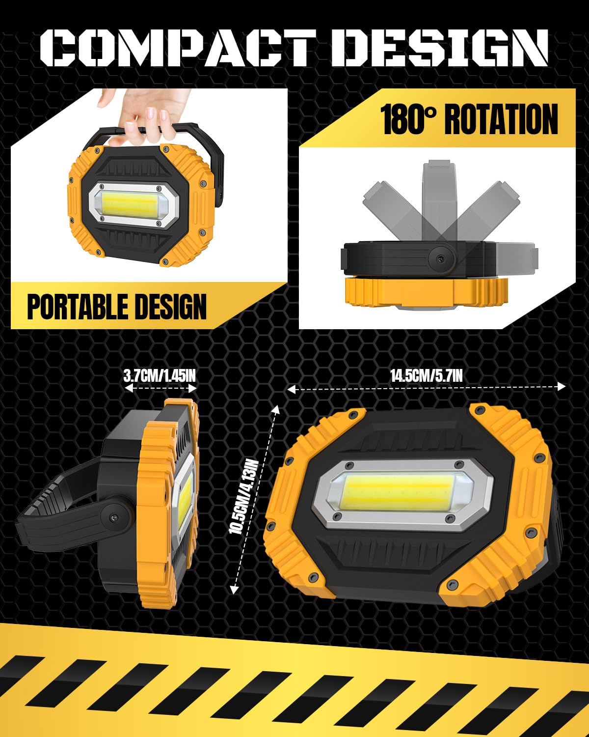 KALAHOL 2025 Upgraded 30W LED Rechargeable Work Light with Digital Display, 2500LM Super Bright Outdoor COB Floodlight with 7 Modes, IP65 Emergency Security Light with USB for Garage Camping Hiking