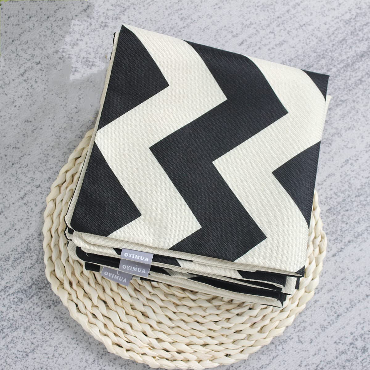 OYIMUA Set of 4 Boho Decorative Cushion Covers Black 18x18 Linen Geometric Throw Pillow Covers 45 x 45cm Square Pillowcases for Outdoor Furniture Garden Bench Living Room Sofa Farmhouse Decor