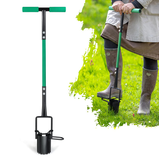 Hortem Bulb Planter Tool Long Handle, Long Handled Bulb Planter with Sliding Footrest for Easy Soil Pushing, Transplant Flowers, Seedlings or Vegetables without Bending