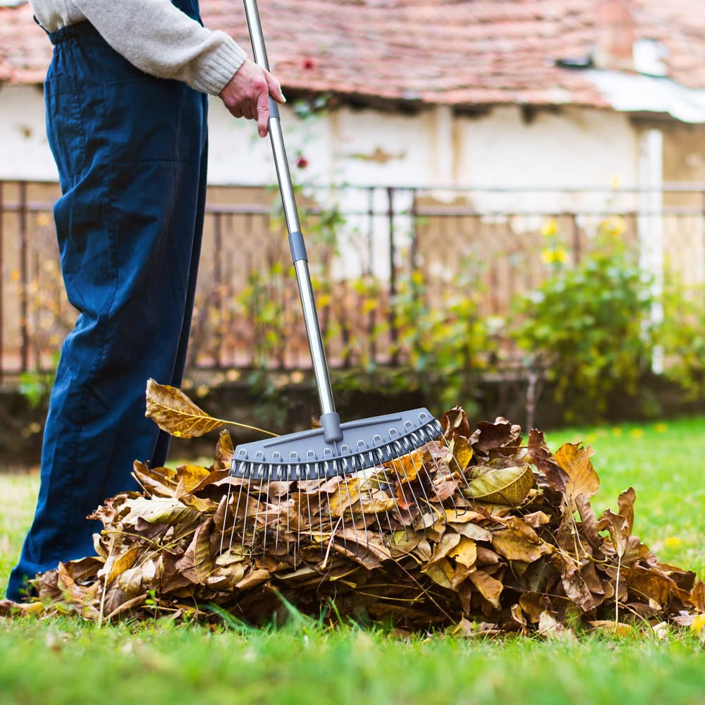 Colwelt Thatch Rake -24 Steel Tines, Thatch Rakes for Lawns with 137cm Lightweight Stainless Steel Handle, Yard Dethatching Rakes for Your Lawn(Thatch, Dead Grass, Leaves, Mulch, Pine Needles)