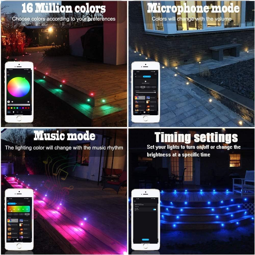 GEYUEYA Home LED Decking Lights RGBW, Ø45MM 12V Deck Light (RGB-Warm White) Led Plinth Light Kits for Terrace/Patio/Garden/Decoration-6 Packs