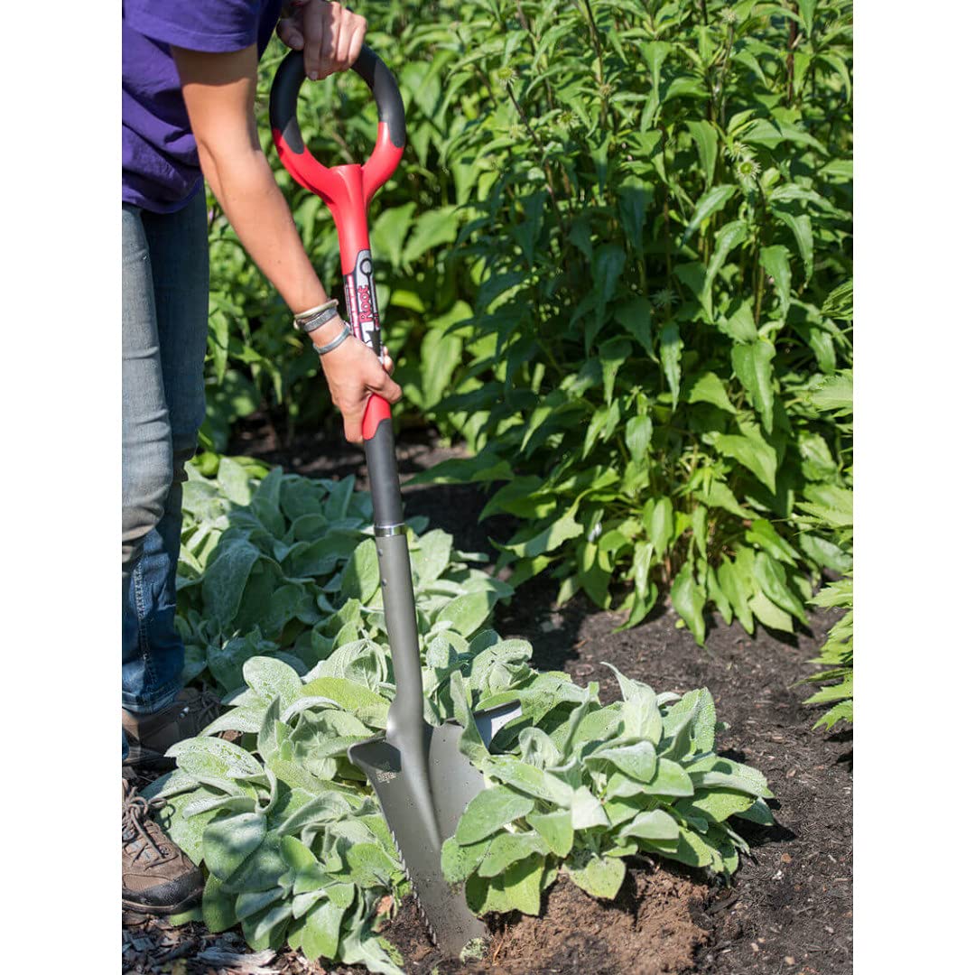 Venteo Root Slayer Garden Spade with Ultra-Sharp Trapezoidal Blade and Carbon Steel Teeth - 114 cm, Red and Black