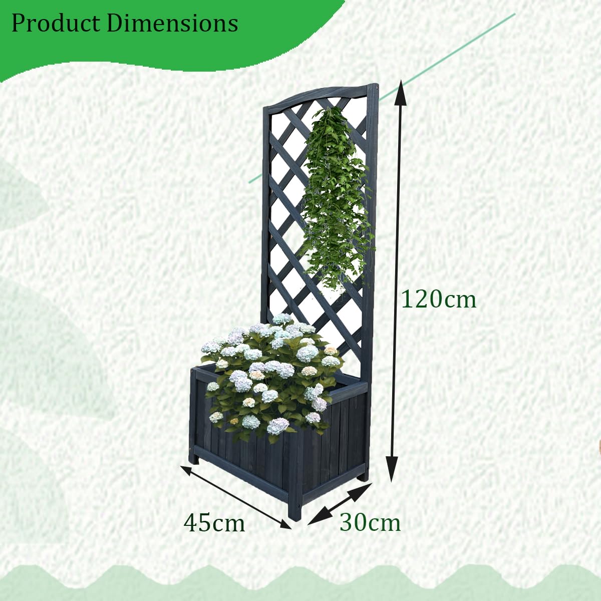 Wooden Planter with Lattice Trellis Panels for Vines Garden Climbing Plants Flowers, Free Standing Plant Pot Box for Garden Patio Raised Bed,L45 x W30 x H120 cm, Grey