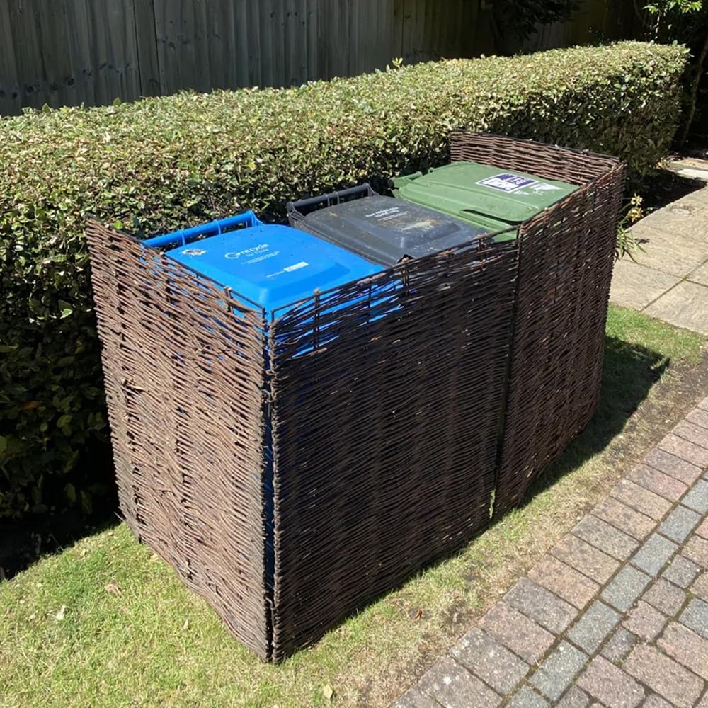 Warmiehomy Wheelie Bin Screen Willow Wheelie Bin Hideaways Triple Wheelie Bin Storage Outdoor Bin Shed 3 Wheelie Bins Screen