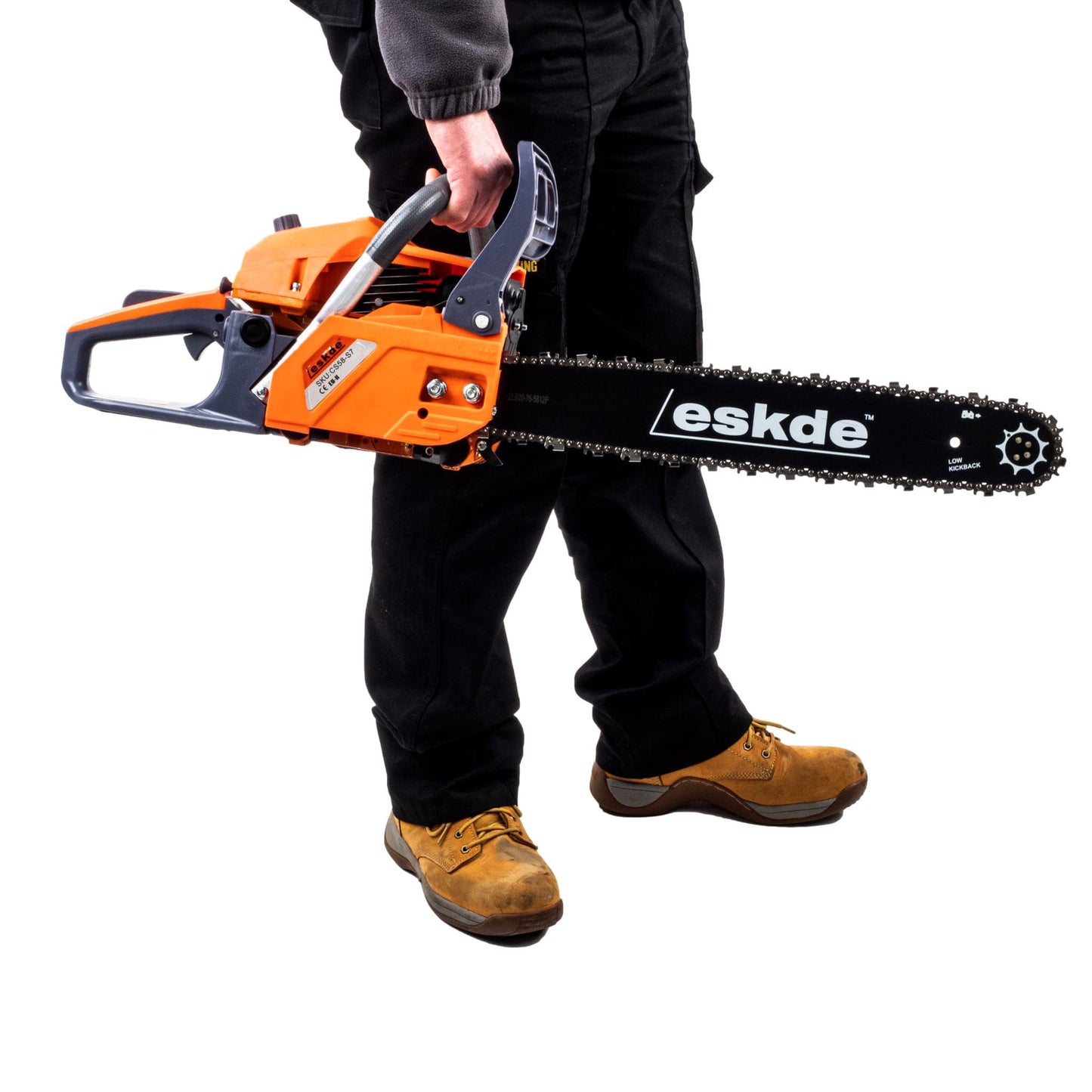 eSkde 58cc Petrol Chainsaw with 20" Bar and 2 Chains - Storage Bag, Tool Kit, Fuel Mixing Bottle, Bar Cover All Included. Powerful 3.4HP 2-Stroke Engine Suitable for Chopping logs and Cutting Trees.