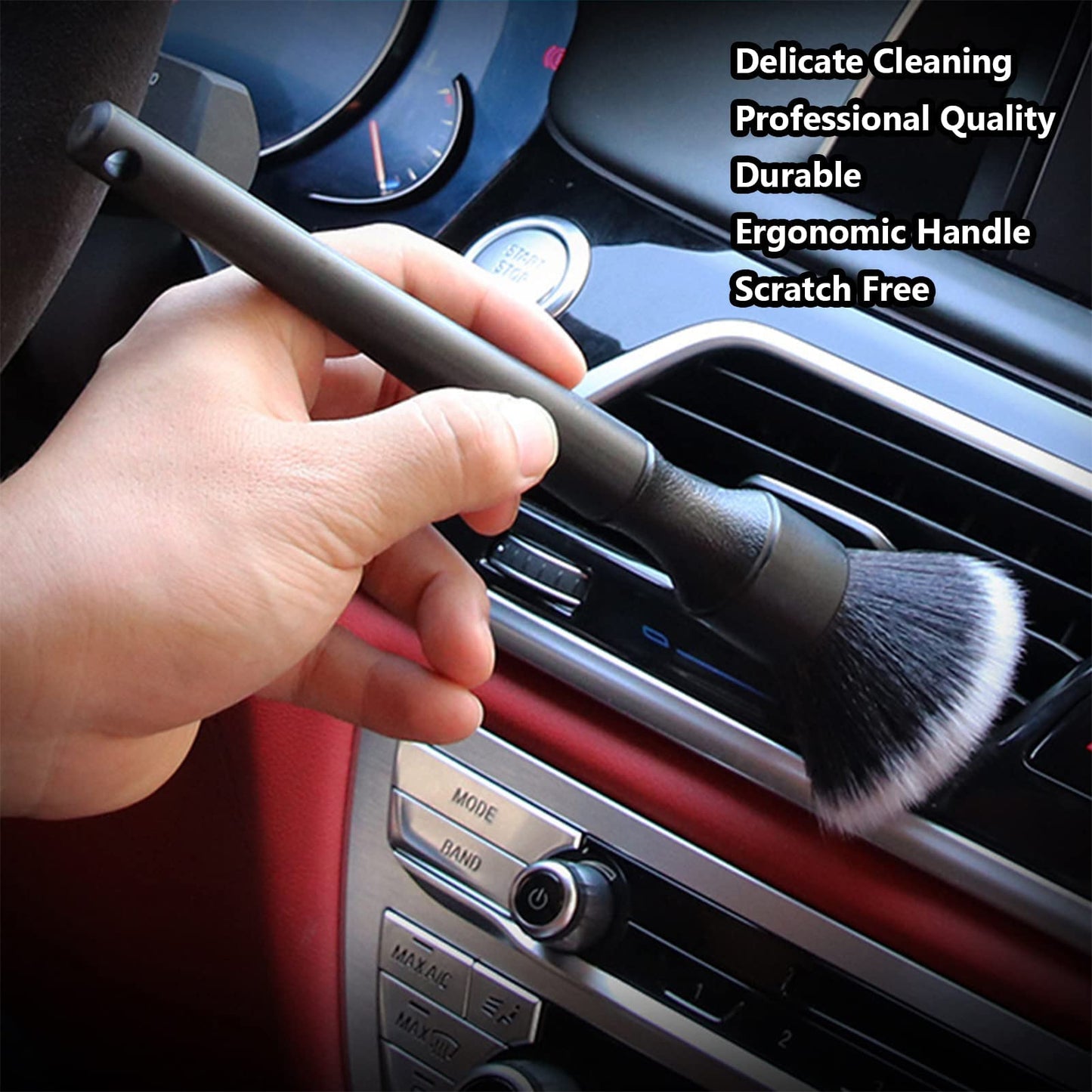 Car Detailing Brush Artificial Fiber 2 PCS Ultra Soft Synthetic Bristles Black Car Brush Interior Leave No Trace Easy Cleaning for Detail of Car, Motorcycle
