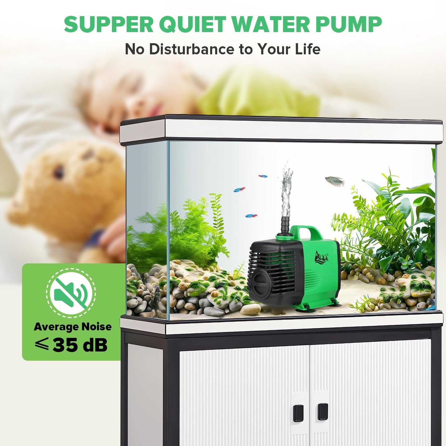 AQQA Submersible Water Pump, 3000L/H Adjustable Ultra Quiet Water Pump for Water Feature, 2.5m High Lift for Fountains Pump for Fish Tank Hydroponics, Small Pond, Waterfalls, Aquariums