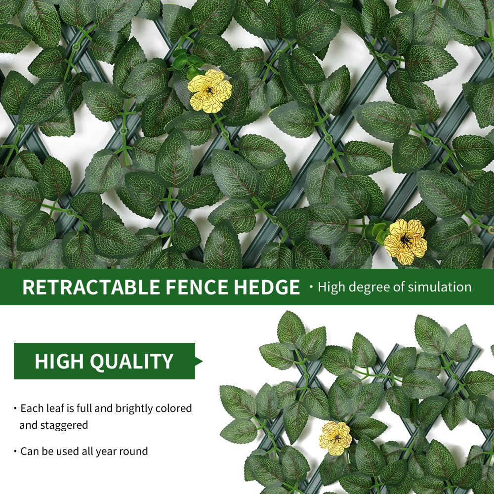 Expanding Garden Trellis Panels Expandable Garden Fence Screening with Flower | Expandable Fence Privacy Screen | Faux Ivy Privacy Screen | Garden Greenery | Balcony - 200x30cm (Yellow Flower)
