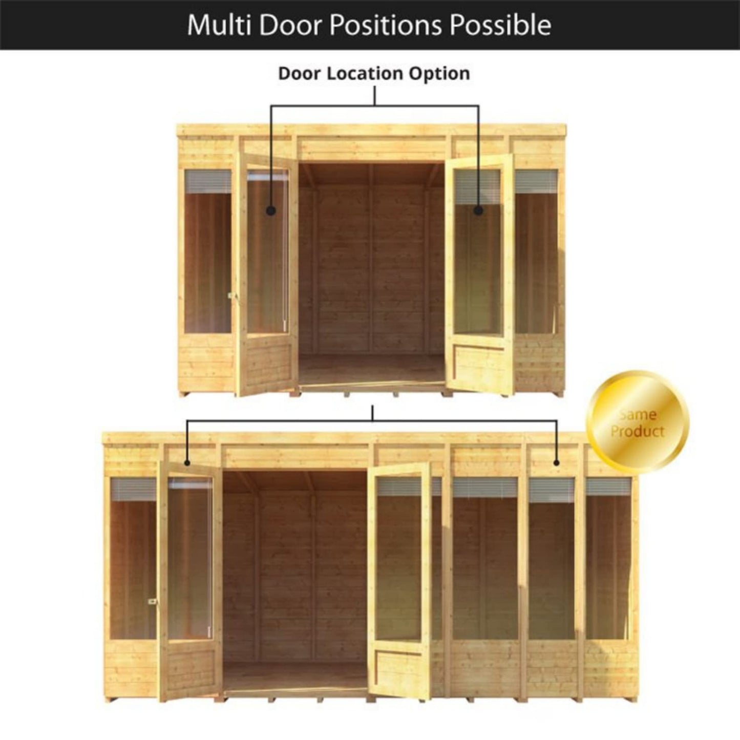 BillyOh Bella 16 x 8 Summer House Shed, Modern Pent Roof Log Cabin | Spray Treated - Garden Room with Wide Double Doors, Tongue and Groove Construction | Versatile Tiny Home or Garden Office